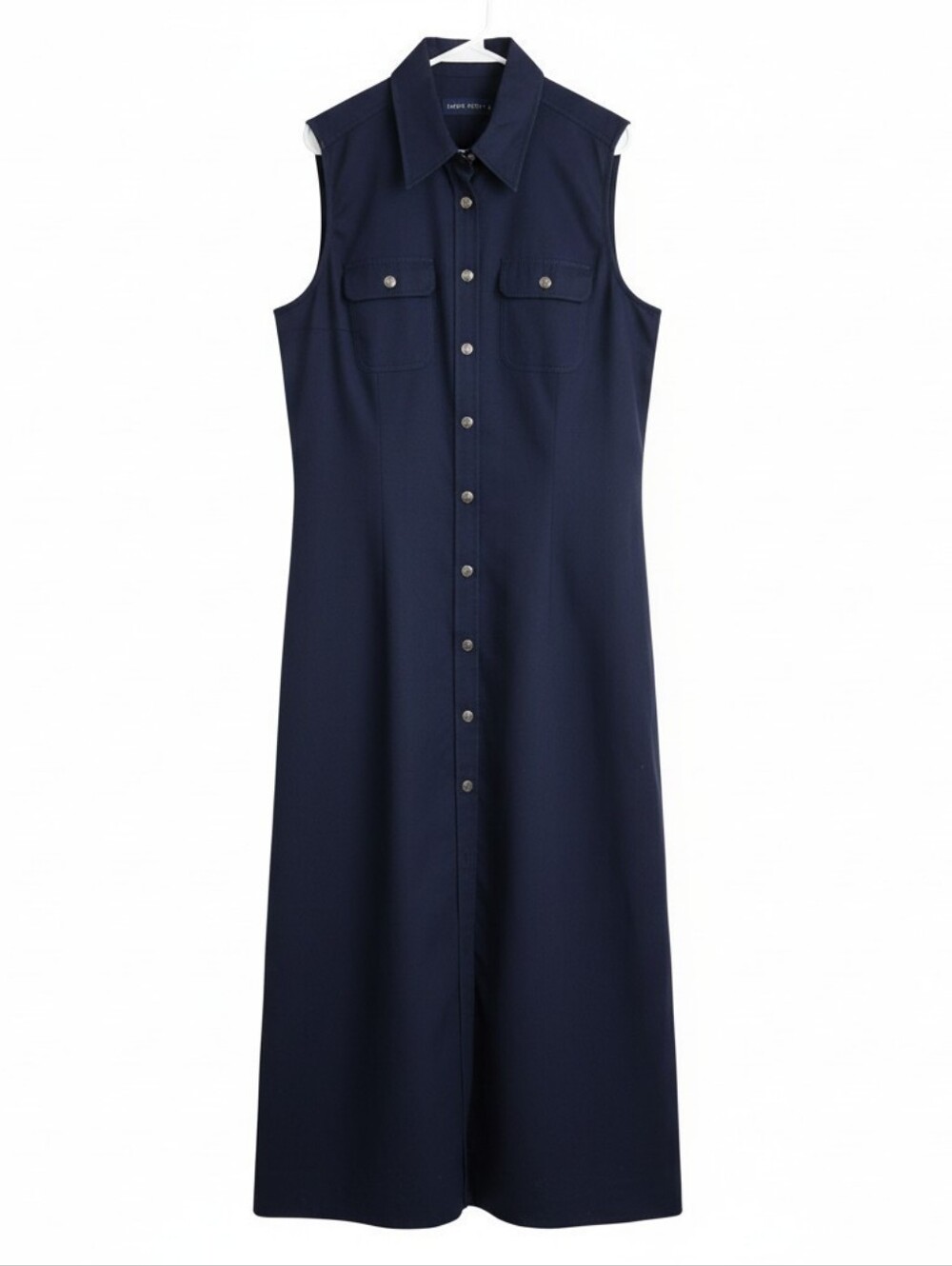 Karen Scott Navy Sleeveless Button-Down Maxi Shirt Dress